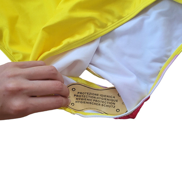 Yellow and pink floral bathing suit and matching skirt set, size XL - Picture 7 of 8